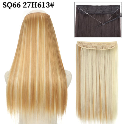 Synthetic Natural Wavy No Clip Fish Line Invisible Hair Extensions Mixed Color Blonde Black Artificial False Hair Piece ForWomen