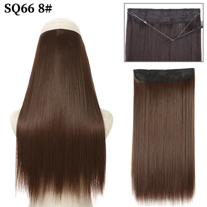 Synthetic Natural Wavy No Clip Fish Line Invisible Hair Extensions Mixed Color Blonde Black Artificial False Hair Piece ForWomen