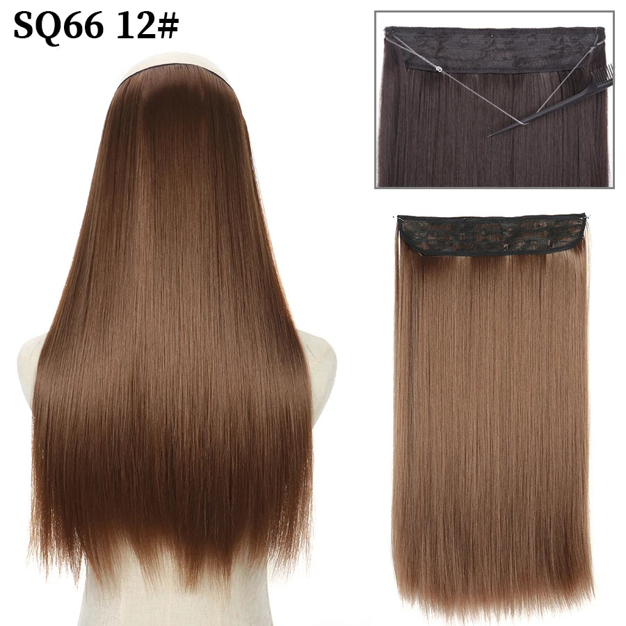 Synthetic Natural Wavy No Clip Fish Line Invisible Hair Extensions Mixed Color Blonde Black Artificial False Hair Piece ForWomen
