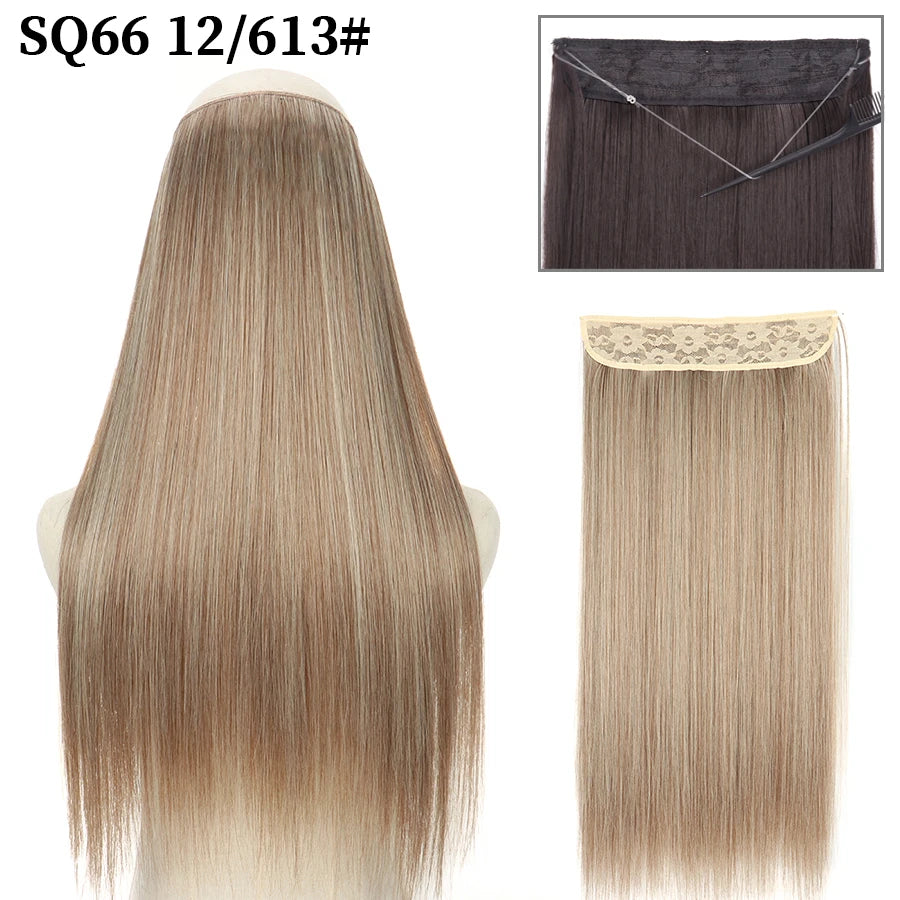 Synthetic Natural Wavy No Clip Fish Line Invisible Hair Extensions Mixed Color Blonde Black Artificial False Hair Piece ForWomen