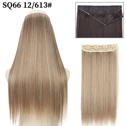Synthetic Natural Wavy No Clip Fish Line Invisible Hair Extensions Mixed Color Blonde Black Artificial False Hair Piece ForWomen