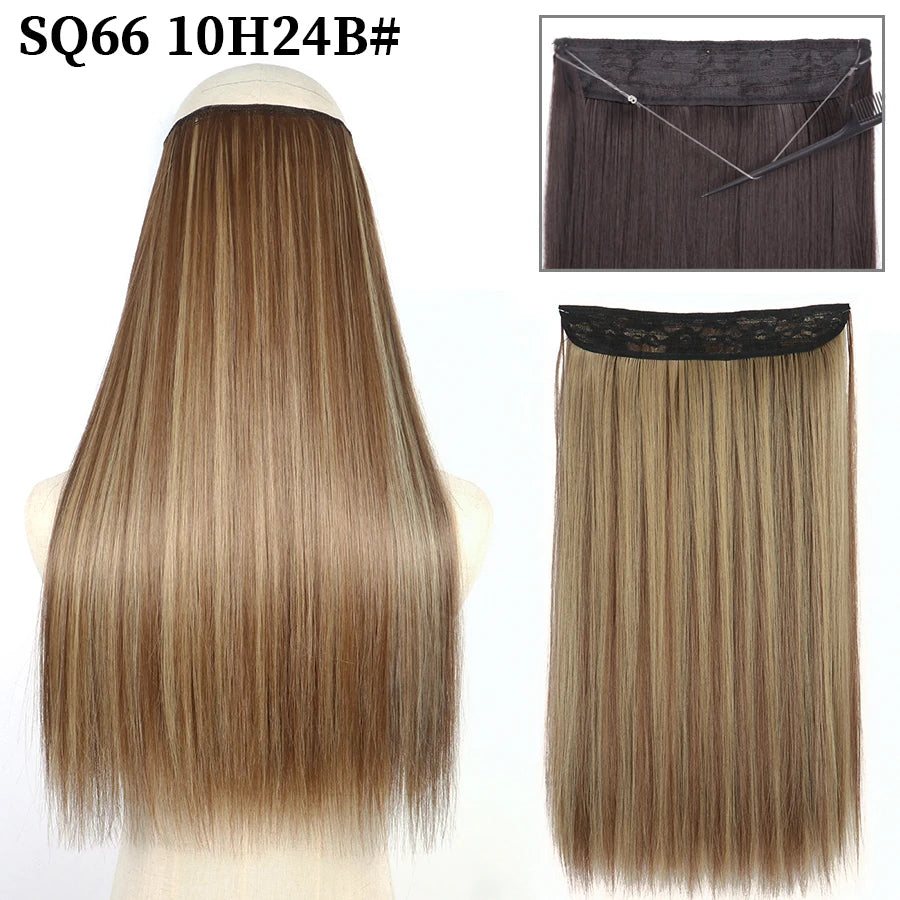 Synthetic Natural Wavy No Clip Fish Line Invisible Hair Extensions Mixed Color Blonde Black Artificial False Hair Piece ForWomen