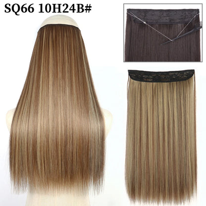 Synthetic Natural Wavy No Clip Fish Line Invisible Hair Extensions Mixed Color Blonde Black Artificial False Hair Piece ForWomen