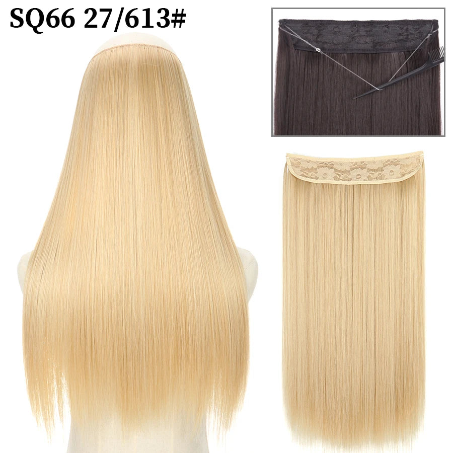 Synthetic Natural Wavy No Clip Fish Line Invisible Hair Extensions Mixed Color Blonde Black Artificial False Hair Piece ForWomen