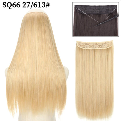 Synthetic Natural Wavy No Clip Fish Line Invisible Hair Extensions Mixed Color Blonde Black Artificial False Hair Piece ForWomen