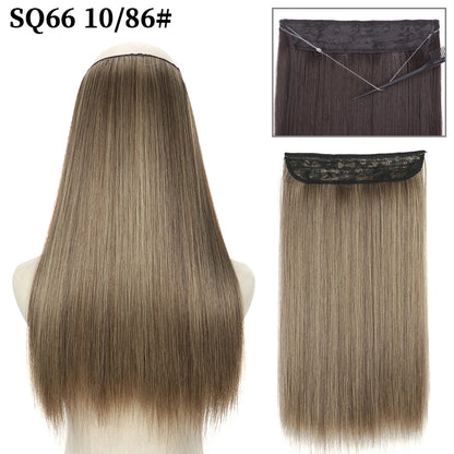 Synthetic Natural Wavy No Clip Fish Line Invisible Hair Extensions Mixed Color Blonde Black Artificial False Hair Piece ForWomen