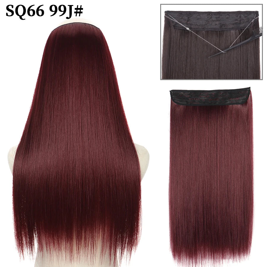 Synthetic Natural Wavy No Clip Fish Line Invisible Hair Extensions Mixed Color Blonde Black Artificial False Hair Piece ForWomen