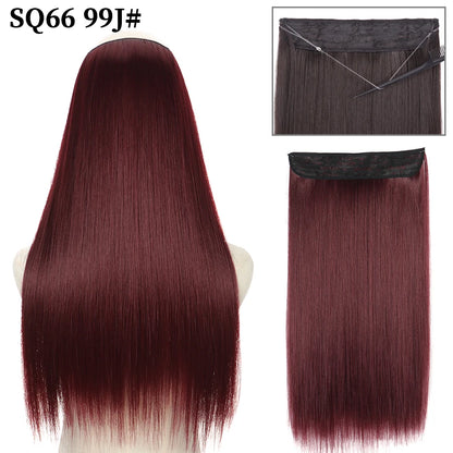 Synthetic Natural Wavy No Clip Fish Line Invisible Hair Extensions Mixed Color Blonde Black Artificial False Hair Piece ForWomen