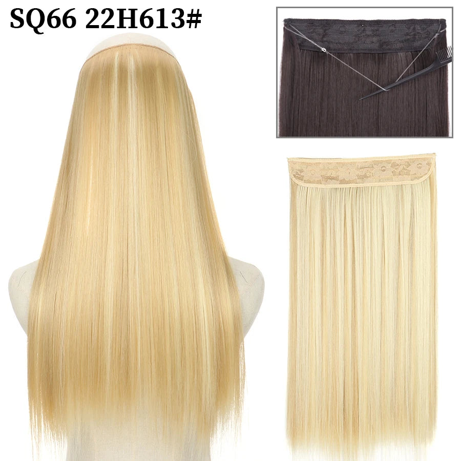 Synthetic Natural Wavy No Clip Fish Line Invisible Hair Extensions Mixed Color Blonde Black Artificial False Hair Piece ForWomen