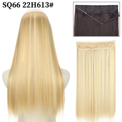 Synthetic Natural Wavy No Clip Fish Line Invisible Hair Extensions Mixed Color Blonde Black Artificial False Hair Piece ForWomen