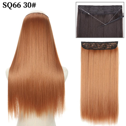 Synthetic Natural Wavy No Clip Fish Line Invisible Hair Extensions Mixed Color Blonde Black Artificial False Hair Piece ForWomen