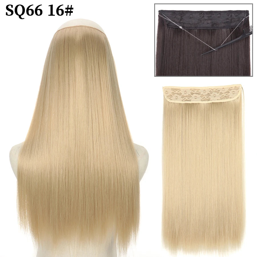 Synthetic Natural Wavy No Clip Fish Line Invisible Hair Extensions Mixed Color Blonde Black Artificial False Hair Piece ForWomen