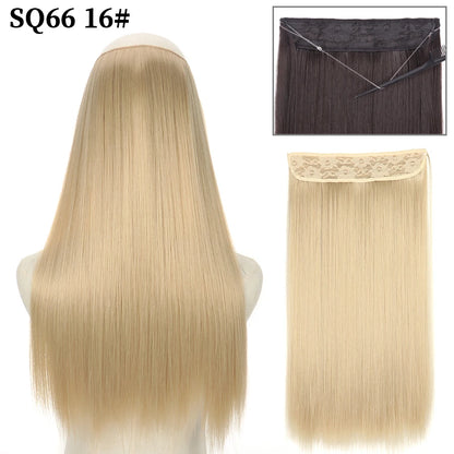 Synthetic Natural Wavy No Clip Fish Line Invisible Hair Extensions Mixed Color Blonde Black Artificial False Hair Piece ForWomen