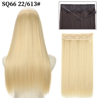 Synthetic Natural Wavy No Clip Fish Line Invisible Hair Extensions Mixed Color Blonde Black Artificial False Hair Piece ForWomen