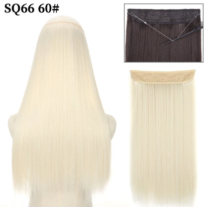 Synthetic Natural Wavy No Clip Fish Line Invisible Hair Extensions Mixed Color Blonde Black Artificial False Hair Piece ForWomen