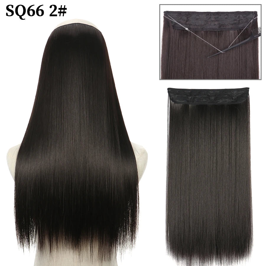 Synthetic Natural Wavy No Clip Fish Line Invisible Hair Extensions Mixed Color Blonde Black Artificial False Hair Piece ForWomen