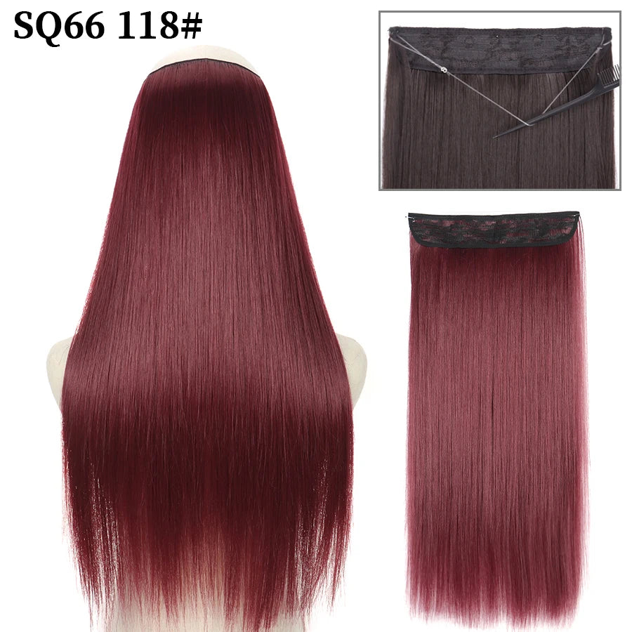 Synthetic Natural Wavy No Clip Fish Line Invisible Hair Extensions Mixed Color Blonde Black Artificial False Hair Piece ForWomen