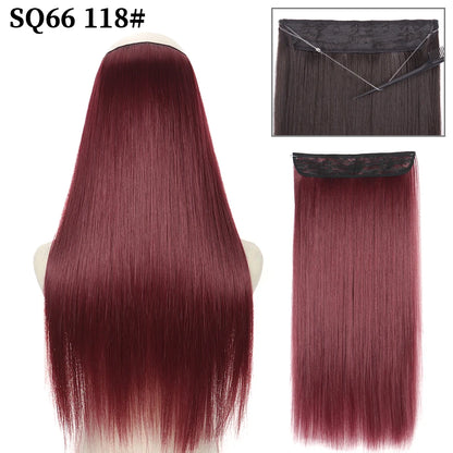 Synthetic Natural Wavy No Clip Fish Line Invisible Hair Extensions Mixed Color Blonde Black Artificial False Hair Piece ForWomen