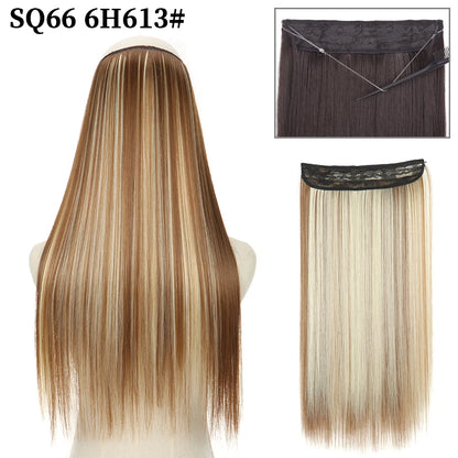 Synthetic Natural Wavy No Clip Fish Line Invisible Hair Extensions Mixed Color Blonde Black Artificial False Hair Piece ForWomen