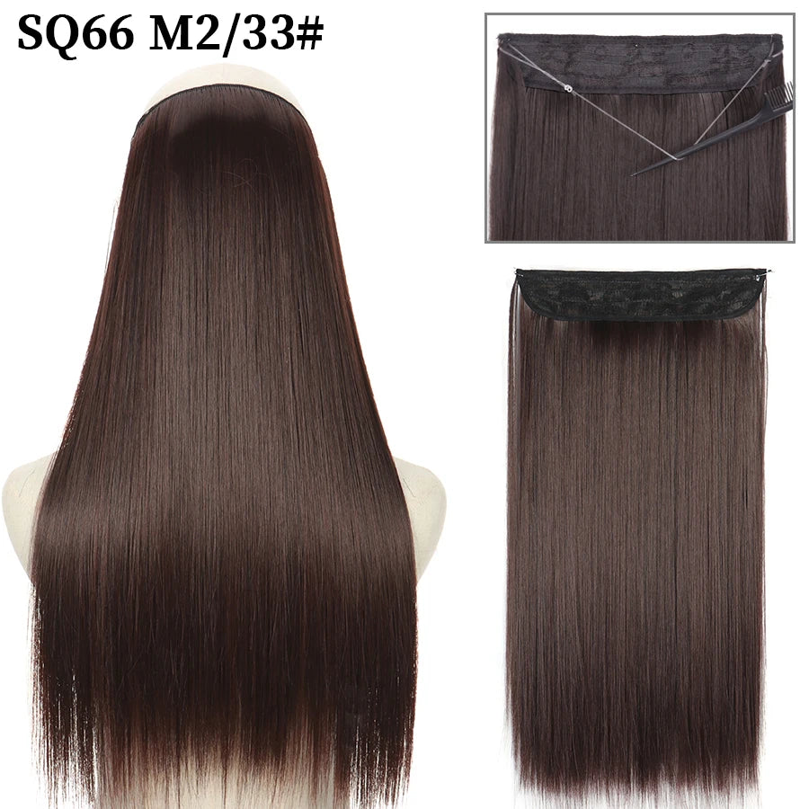 Synthetic Natural Wavy No Clip Fish Line Invisible Hair Extensions Mixed Color Blonde Black Artificial False Hair Piece ForWomen