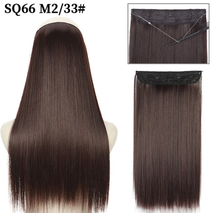 Synthetic Natural Wavy No Clip Fish Line Invisible Hair Extensions Mixed Color Blonde Black Artificial False Hair Piece ForWomen