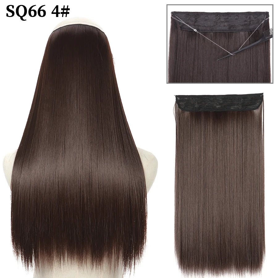 Synthetic Natural Wavy No Clip Fish Line Invisible Hair Extensions Mixed Color Blonde Black Artificial False Hair Piece ForWomen