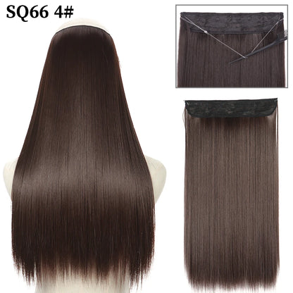 Synthetic Natural Wavy No Clip Fish Line Invisible Hair Extensions Mixed Color Blonde Black Artificial False Hair Piece ForWomen