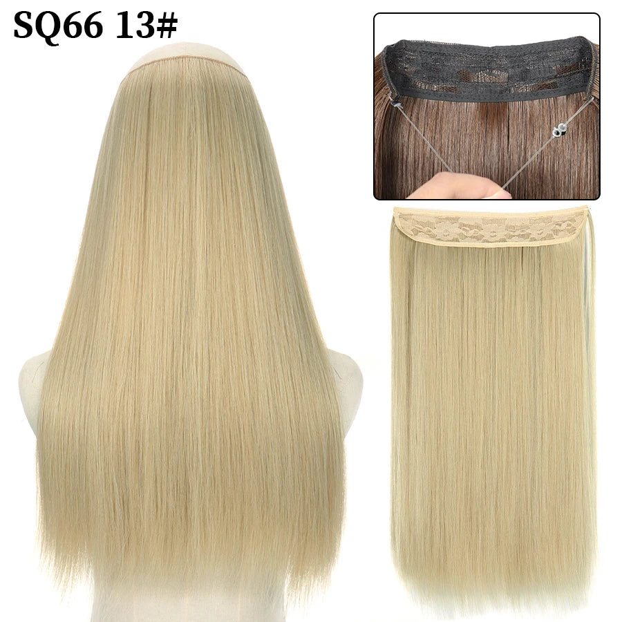 Synthetic Natural Wavy No Clip Fish Line Invisible Hair Extensions Mixed Color Blonde Black Artificial False Hair Piece ForWomen