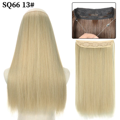 Synthetic Natural Wavy No Clip Fish Line Invisible Hair Extensions Mixed Color Blonde Black Artificial False Hair Piece ForWomen