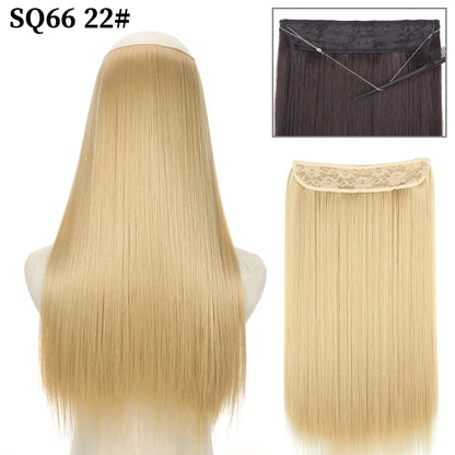 Synthetic Natural Wavy No Clip Fish Line Invisible Hair Extensions Mixed Color Blonde Black Artificial False Hair Piece ForWomen