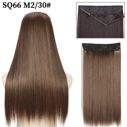 Synthetic Natural Wavy No Clip Fish Line Invisible Hair Extensions Mixed Color Blonde Black Artificial False Hair Piece ForWomen
