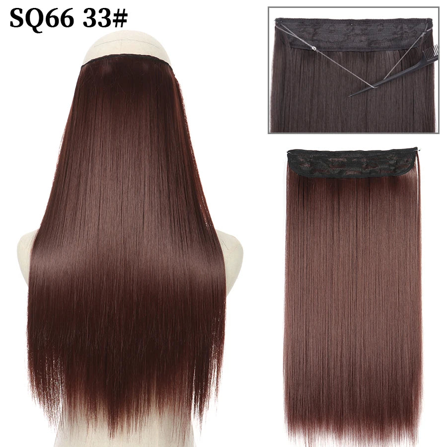 Synthetic Natural Wavy No Clip Fish Line Invisible Hair Extensions Mixed Color Blonde Black Artificial False Hair Piece ForWomen