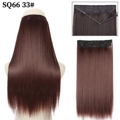 Synthetic Natural Wavy No Clip Fish Line Invisible Hair Extensions Mixed Color Blonde Black Artificial False Hair Piece ForWomen