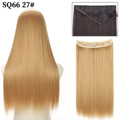 Synthetic Natural Wavy No Clip Fish Line Invisible Hair Extensions Mixed Color Blonde Black Artificial False Hair Piece ForWomen