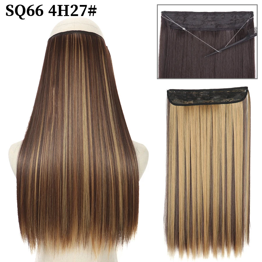 Synthetic Natural Wavy No Clip Fish Line Invisible Hair Extensions Mixed Color Blonde Black Artificial False Hair Piece ForWomen