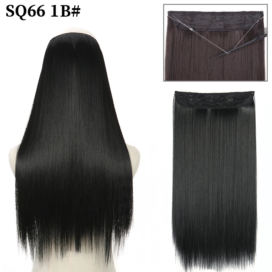 Synthetic Natural Wavy No Clip Fish Line Invisible Hair Extensions Mixed Color Blonde Black Artificial False Hair Piece ForWomen