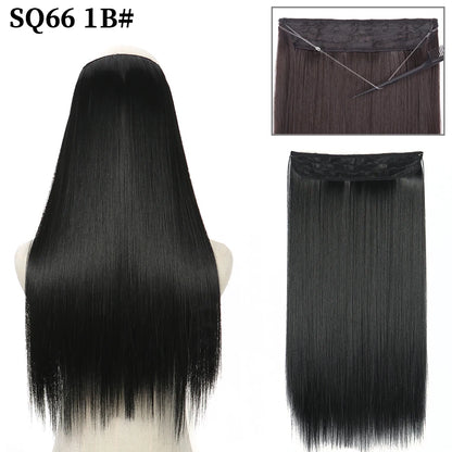 Synthetic Natural Wavy No Clip Fish Line Invisible Hair Extensions Mixed Color Blonde Black Artificial False Hair Piece ForWomen