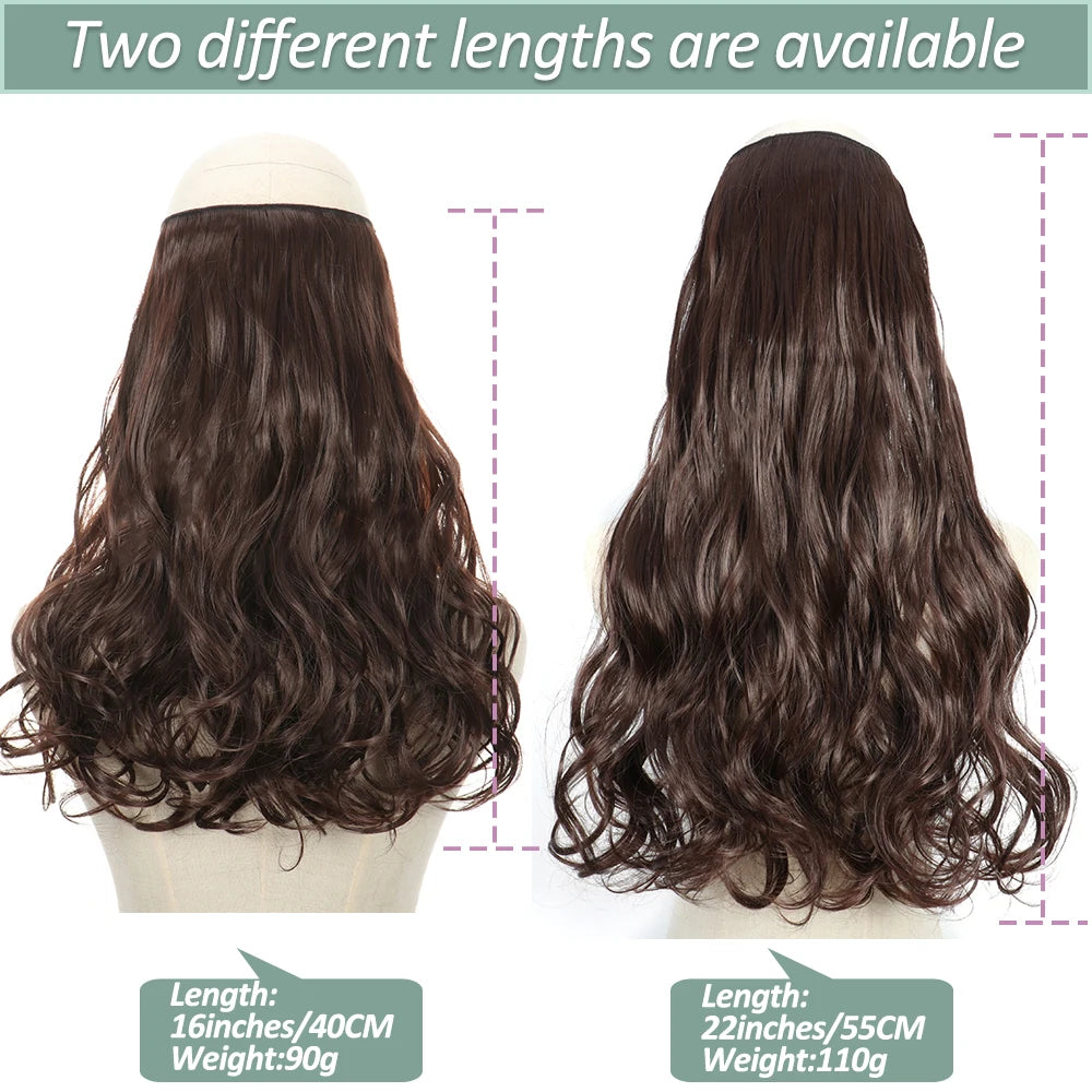 Synthetic Natural Wavy No Clip Fish Line Invisible Hair Extensions Mixed Color Blonde Black Artificial False Hair Piece ForWomen