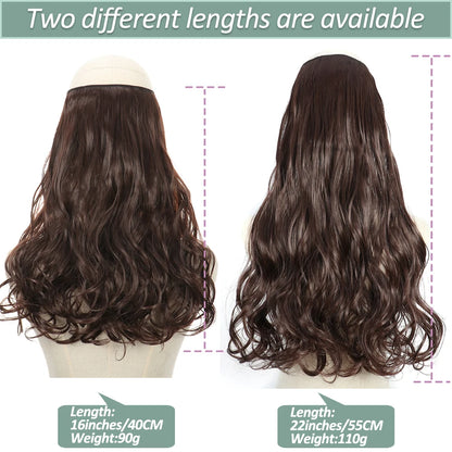 Synthetic Natural Wavy No Clip Fish Line Invisible Hair Extensions Mixed Color Blonde Black Artificial False Hair Piece ForWomen